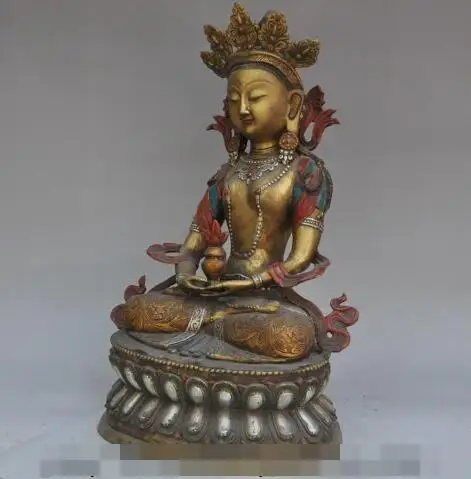 S01222 Tibet buddhism fane Bronze Gilt Painted Tara Kwan-Yin Bodhisattva Buddha Statue (B0328) |