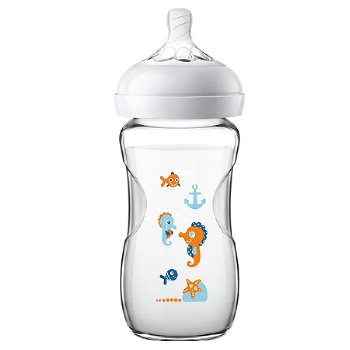 White 240ML Philips Avent SCF672/SCF674 детская Широкая стеклянная бутылочка для кормления с защитой от примесей Милая коробка Термостойкое стекло 120 мл/240 мл - Цвет: White 240ML