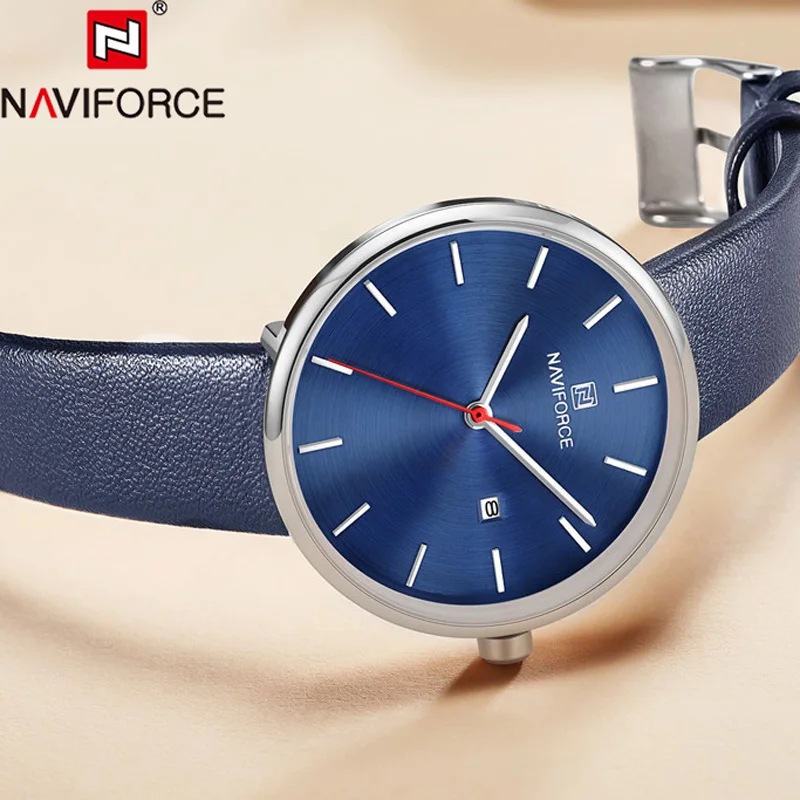 NAVIFORCE женские часы Топ бренд Роскошные наручные из натуральной кожи классический