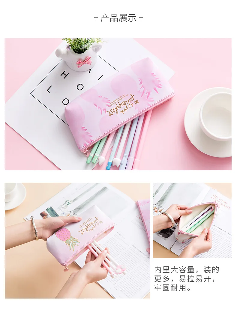 Kawaii из искусственной кожи чехол с рисунком ананаса для девочек на подарок к Хэлло Китти школьный пенал милый пенал Чехол Карандаш сумка, школьные принадлежности канцелярские товары