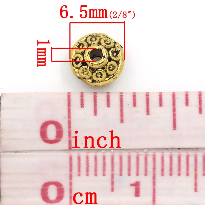 DoreenBeads Zinc metal alloy Spacer Beads Flying Saucer golden Tone Pattern Color Plated About 6.5mm Dia Hole:Approx 1mm 25 PCs | Украшения