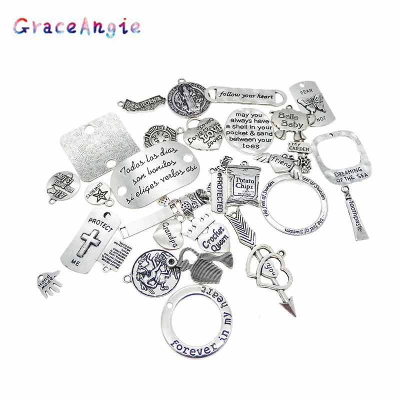 GraceAngie 10pcs/pack Zinc Alloy Mixed Support Lettering Creative Pop Pendant Necklace Jewelry Accessories Inspiration Charm | Украшения и