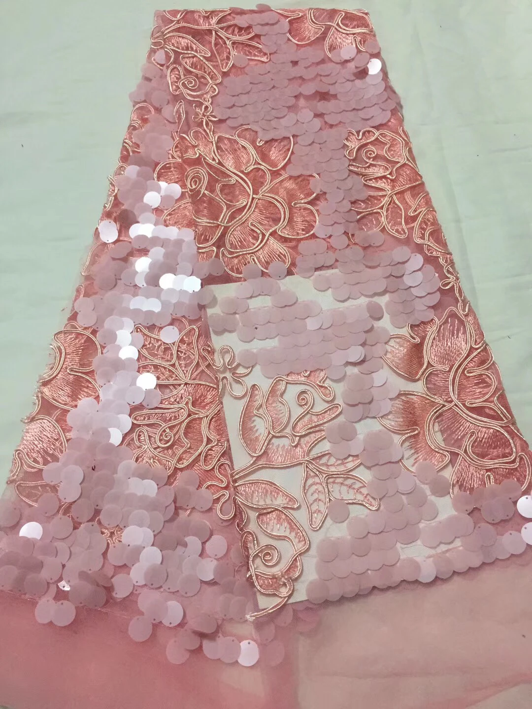 Nigerian French lace fabric latest golden African embroidery luxury sequin 5yard wedding | Дом и сад