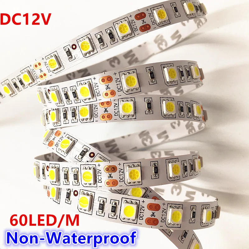 40 м/лот Светодиодная лента 5050SMD не водонепроницаемый DC12V гибкий свет 60led/m