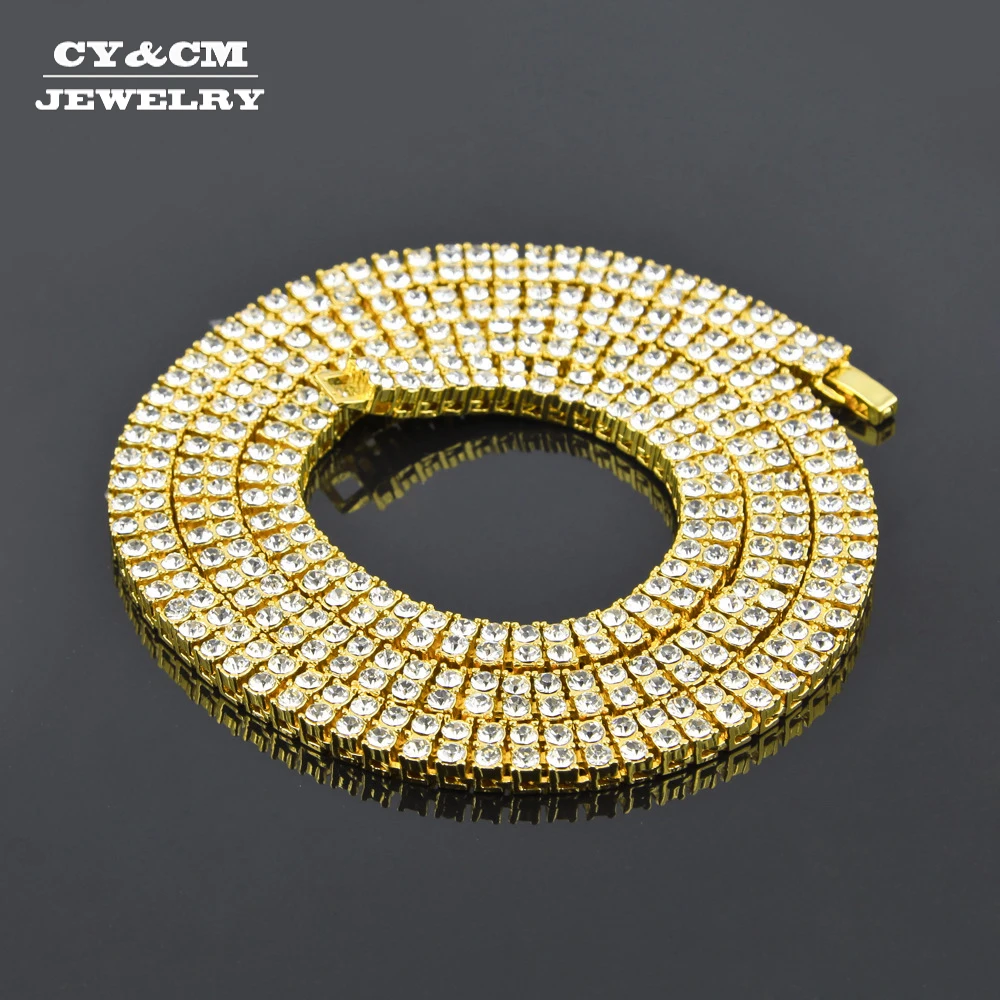

Men's Tennis Gold Necklace Bling Chain Zinc Alloy 2 Row Clear Crystal 8mm CZ Rhinestone Rope Hip Hop Jewelry Necklaces for Women