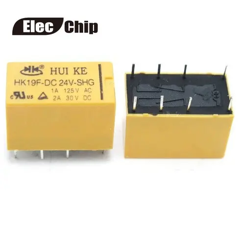 5 шт./лот HK19F-DC24V-SHG DC 24V катушечное напряжение DPDT 8 Pins 2NO 2NC мини-реле мощности Тип PCB |