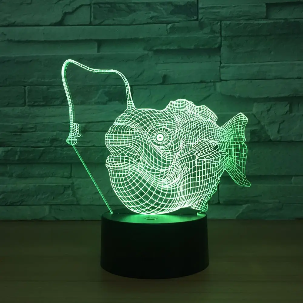 Модель в виде рыбы светодиодный светодиодная 3D лампа с дистанционным сенсорным