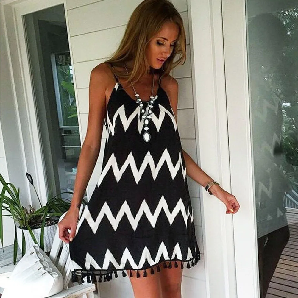 2019 женское сексуальное волнистое Полосатое свободное платье с открытой спиной в