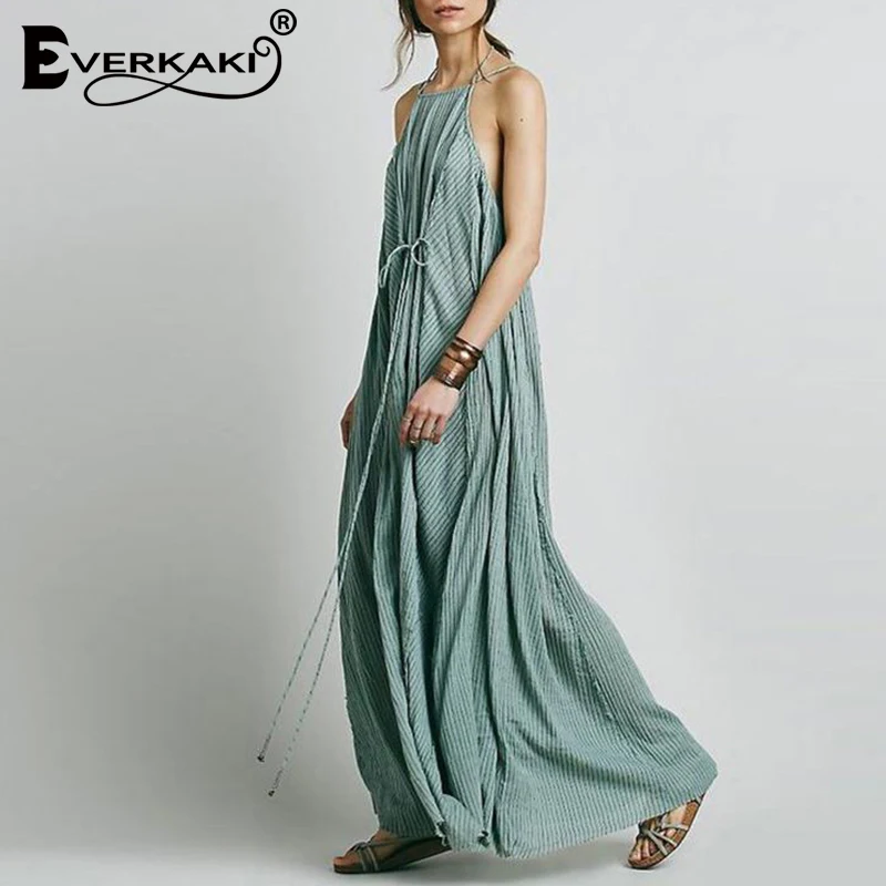 Everkaki Boho Платье женское с открытыми плечами без рукавов на шнуровке свободное