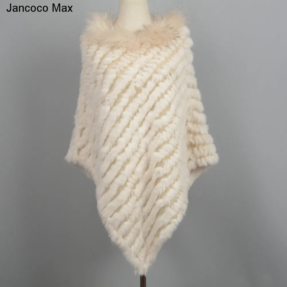 Jancoco Max Новое поступление Настоящее кроличье меховое Вязаное пончо воротник из меха енота шали женские зимние накидки пуловер S7110