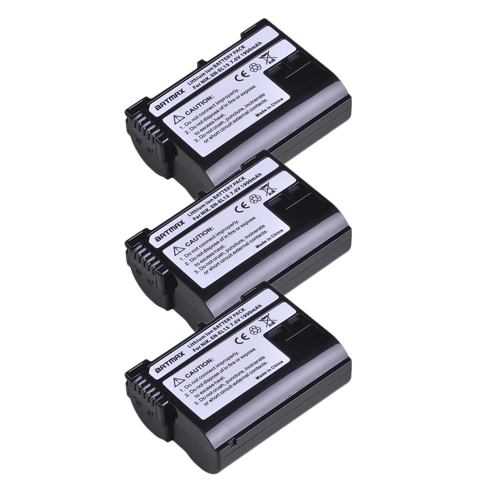 Batmax 3 шт. EN EL15 ENEL15 Аккумулятор akku для Nikon D7000 V1 D600 D600E D800 D800E D7100 D610 D810 D810A D750 D7200 Z6