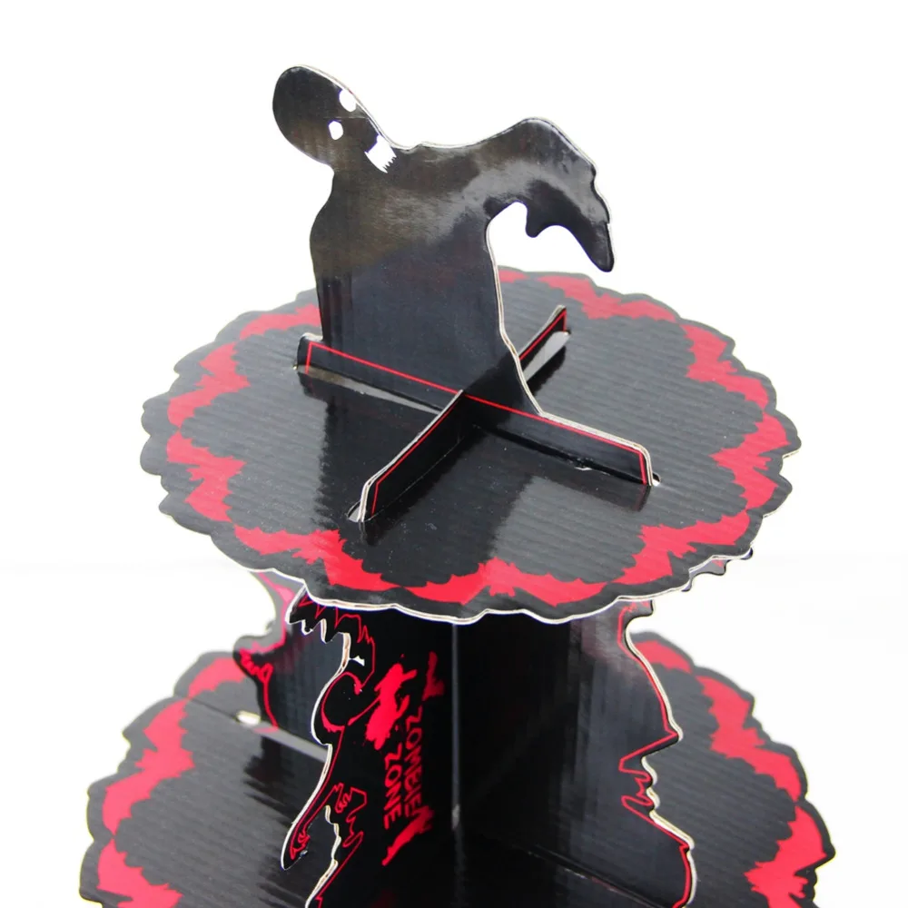 2017 New Design Big Spooktacular Red &amp Black Halloween Cupcake Stand with 3 Tier Cardboard Table Centrepiece Zombie Party | Дом и сад