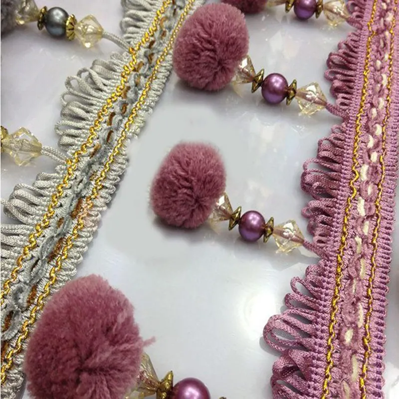 Занавески с кружевной окантовкой для рукоделия шитье помпон драпировки