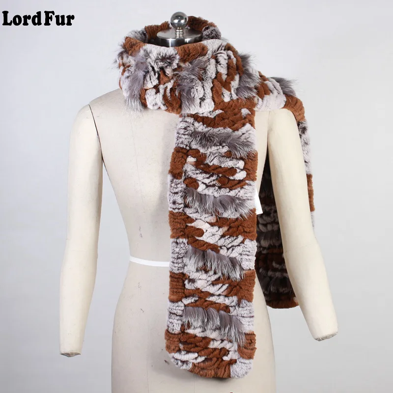 Женские шарфы с натуральным кроличьим мехом TopFurMall Разноцветные длинные лисьим