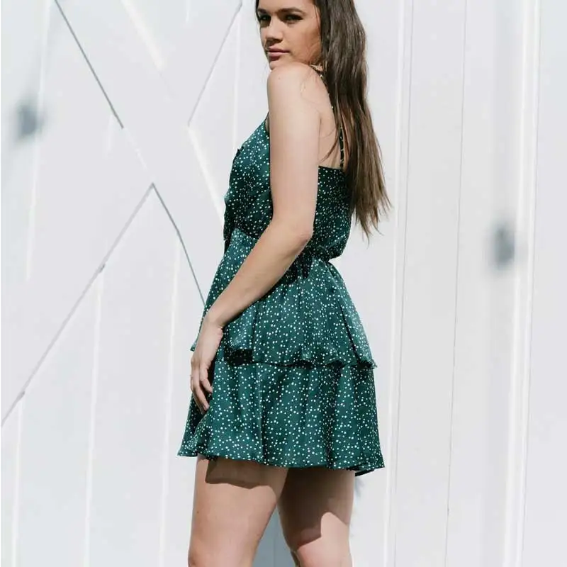 Богемный Вдохновленный мини-платье женское изумрудное платье в горошек на