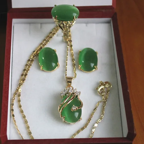 Бесплатная доставка! Серьги и кольцо с красным/зеленым камнем кошачий глаз 12 х18