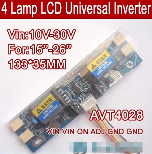 

Free shipping 8PCS AVT4028 PC LCD MONITOR CCFL 4 LAMP universal lcd inverter board,4 Lamp 10V-30V For 15-26" screen