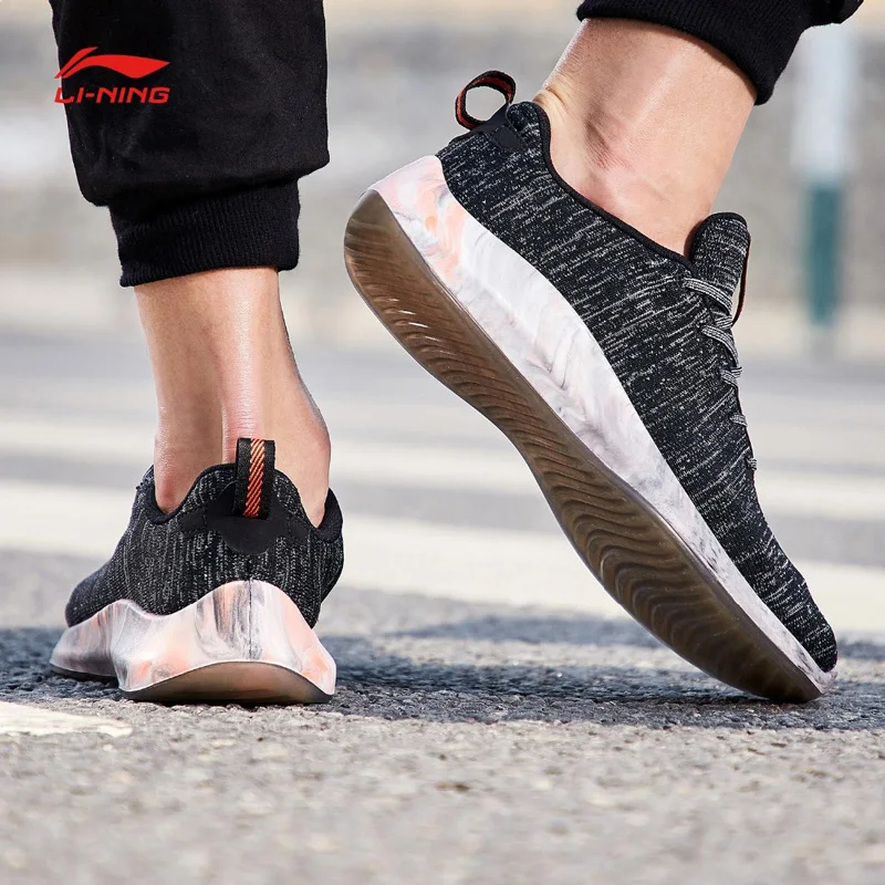 Li-Ning/Мужская обувь из флока, на низком каблуке, для образа жизни, однотонные Тканные, дышащая, пригодная для носки, спортивная обувь, кроссовки для отдыха, AGLN141 YXB230