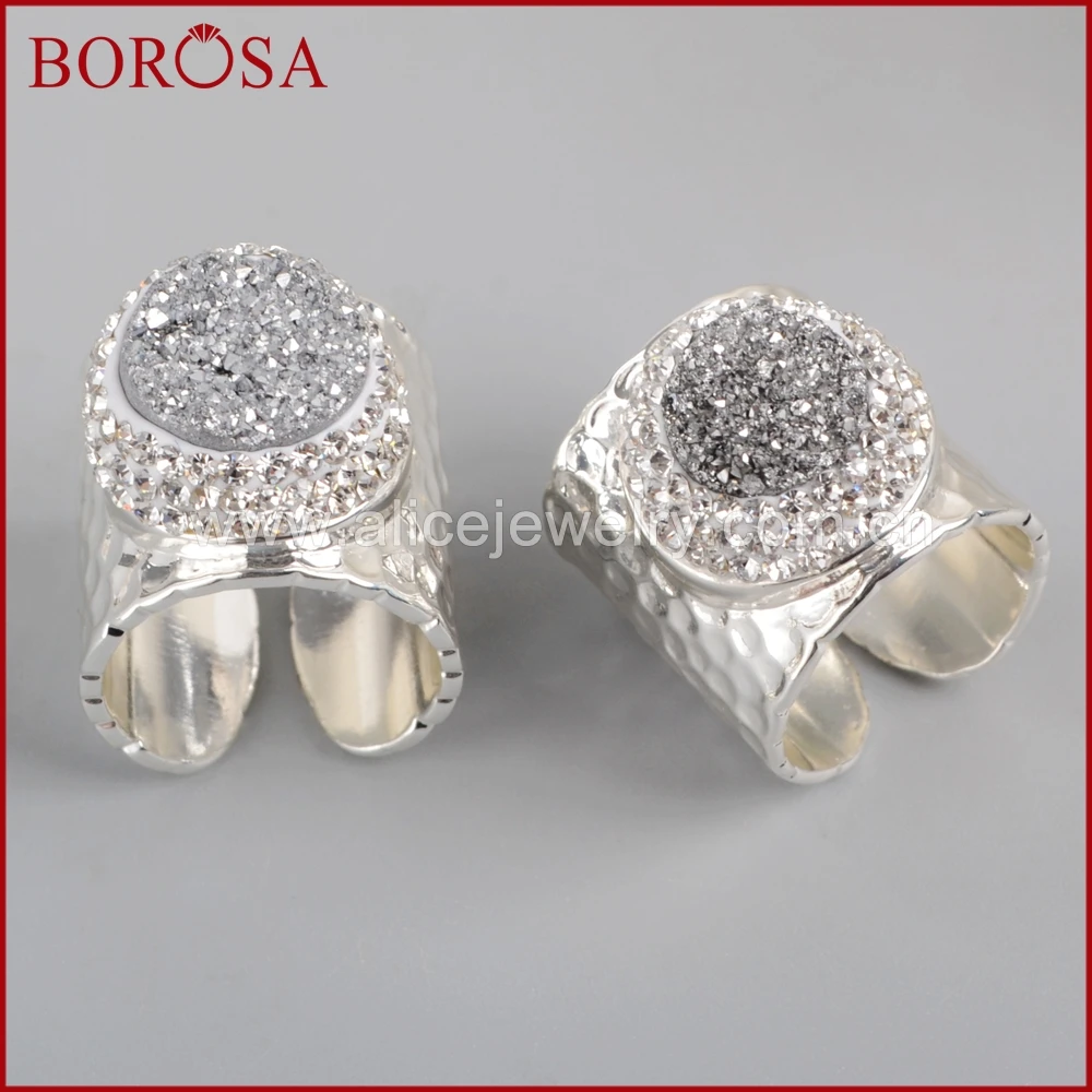 BOROSA модный дизайн 5 шт. стразы Круглые Druzy кристалл серебряный цвет кольцо