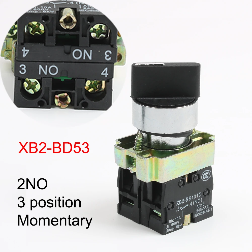 XB2-BD21 BD25 BD33 BD53 BD73 1NO/2NO/1NO1NC 2/3 фиксация положения самоблокирующийся селектор кнопочный переключатель мгновенный самосброс