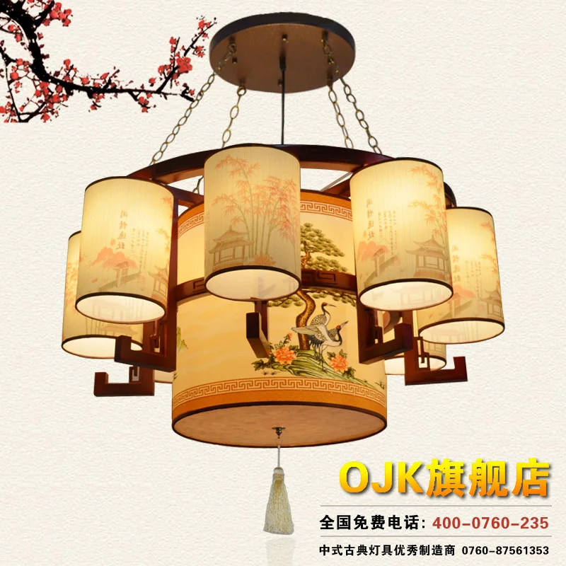 Chinese Wooden 8 / sheepskin large chandelier antique chandeliers living room hotel project lamps 9843 |