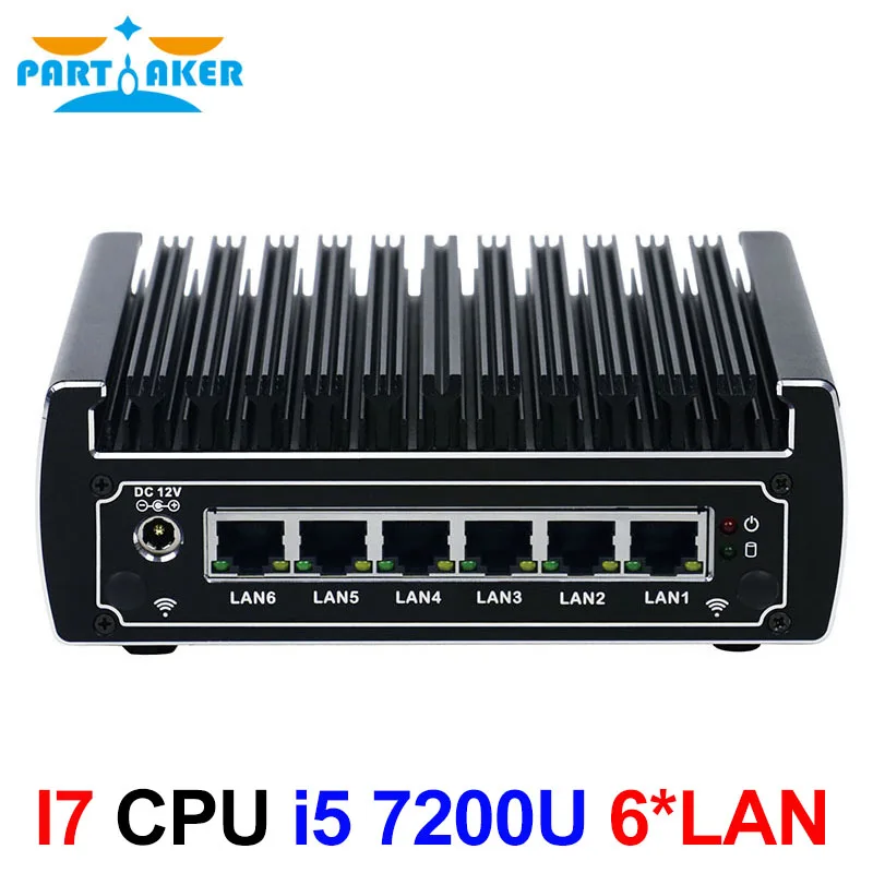 Partaker Pfsense Mini PC 7th Gen Kaby Lake Intel i5 7200u 2.5GHz Dual Core fanless case 6 lan mini server pc support AES-NI