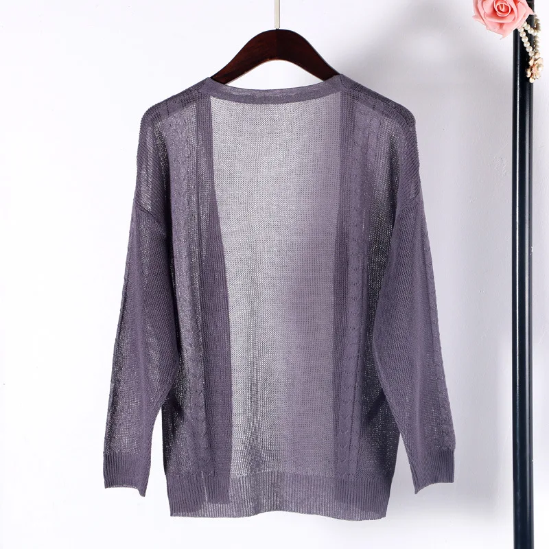 Shuchan Linen Cardigans Women Open Stitch Computer Knitted V-neck Office Lady Hollow Out Thin Cardigan Female Cddm-603 |