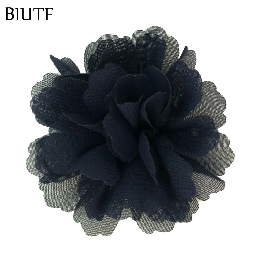 2-navy 10 шт./лот 7,5 см гофрированный Weavy шифон цветок 3 дюймов сплошной цвет волос цветок с зажим для волос принцесса головной убор TH246 - Цвет: 2-navy