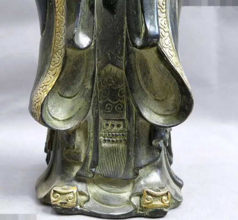 11 &quotкитайская Бронзовая позолоченная резная скульптура Конфуцианская статуя