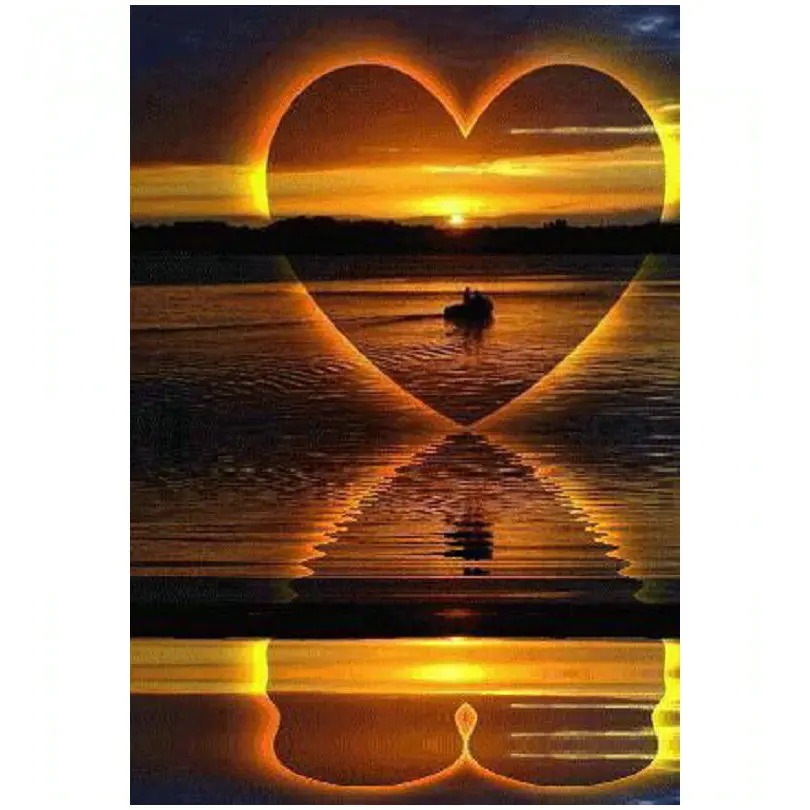 

5d diy Алмазная вышивка Пейзаж Закат сердце Картина кристальная мозаика 3D Алмазная картина украшение для дома