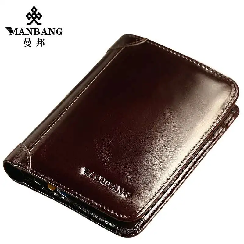 Мужской классический кошелек ManBang модный короткий из натуральной кожи с