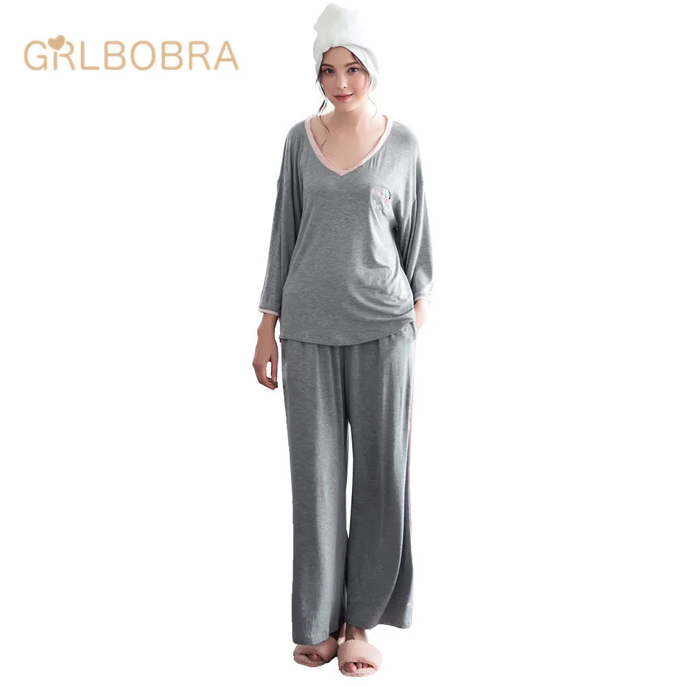 Women's Pajama Set Sweet V Neck Long Sleeve Brief Casual Comfy Home Suit Pajamas | Женская одежда