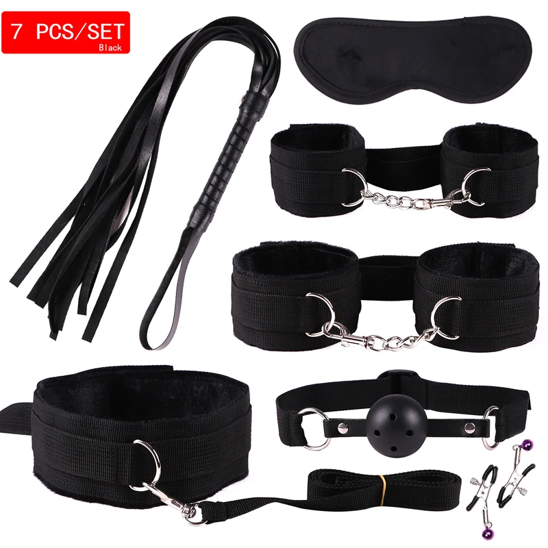 Sex Handcuffs Nipple Clamps Whip Mouth Gag Mask Anal Plug Vibrator BDSM Bondage Set Erotic Toys for Woman Men Adult Game | Красота и