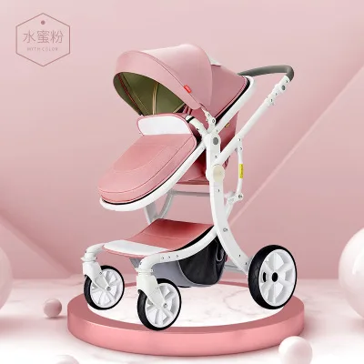 Pink Высококачественная Роскошная детская коляска с высоким пейзажем, четыре колеса, сиденье и детская коляска, коляска для младенцев - Цвет: Pink