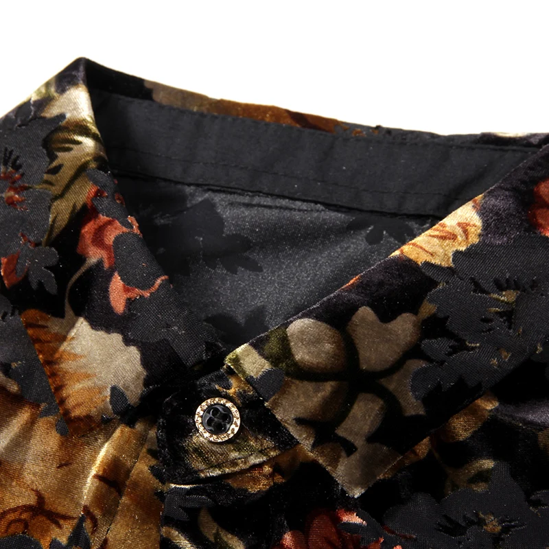 Рубашки для мужчин с длинным рукавом шелковое Золотое бархатное платье рубашка