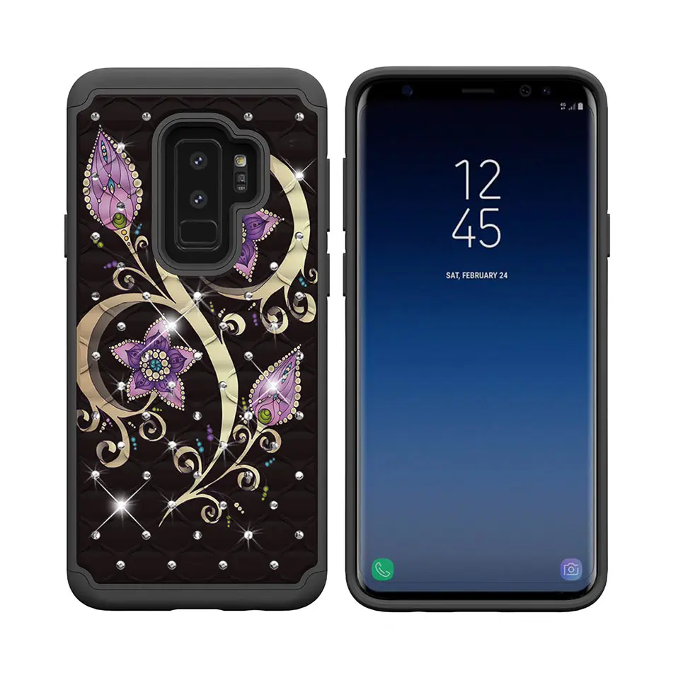 Fashion diamond flash phone cases For Samusng S8 S9 Plus High quality 2-in-1 TPU + PC cover Note9 shells Capa |