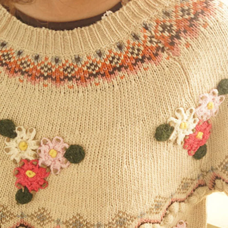 Свитер женский трикотажный с цветочной аппликацией A228 | Женская одежда
