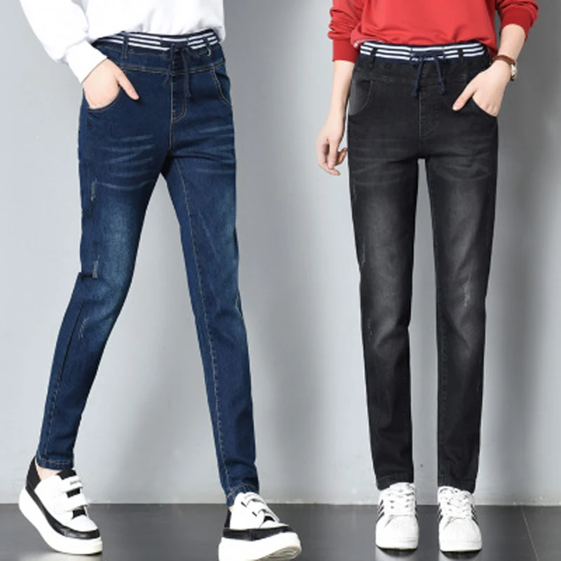 Женские Эластичные зауженные джинсы большого размера с высокой талией