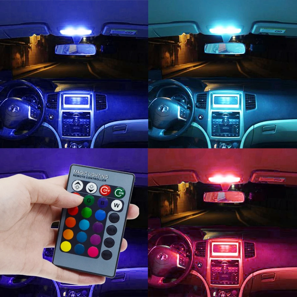 T10 RGB 5050 12SMD Автомобильный светодиодный пульт дистанционного управления Rgb Светодиодная панель для автомобиля интерьер Авто светильник s чтение купол фестон BA9S адаптер DC 12v светильник