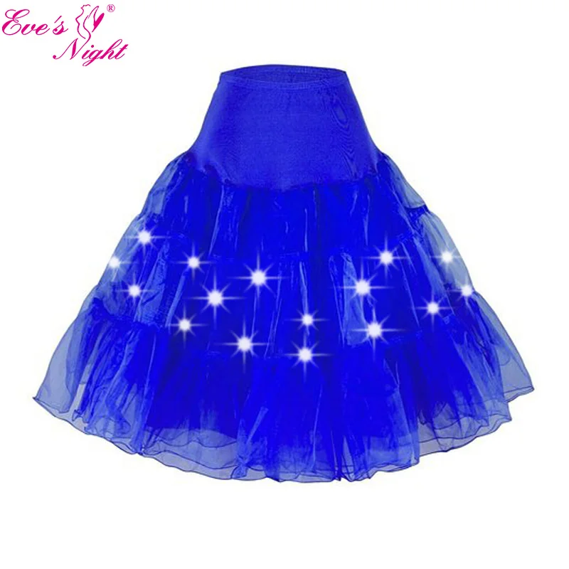 Led Lighting Party Dance Show Midi Tutu Skirt Women Festival Big Hem Mesh Pleated Petticoat Plus Size 3xl 4xl 5xl 6xl Dropship - Цвет: Blue