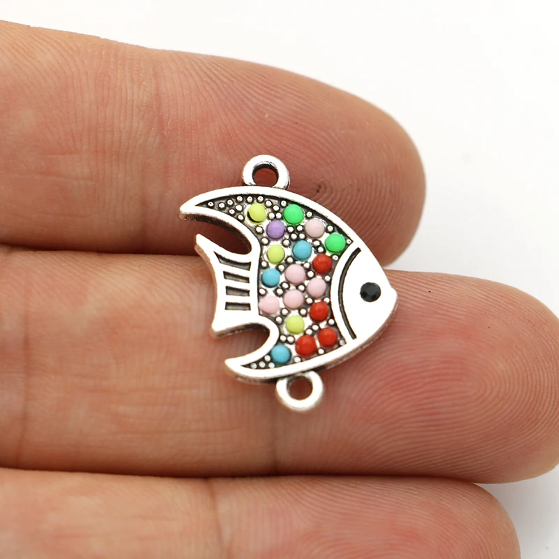 

JAKONGO Antique Silver Plated Crystal Fish Charm Connectors for Making Bracelet Handmade DIY Jewelry Accessories 23x17mm 5pcs
