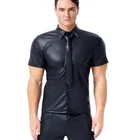 Размер S-XXXL, сексуальная черная рубашка из искусственной кожи, Натяжная рубашка с влажным изображением, латексная необычная модель, Клубная одежда, сценический костюм