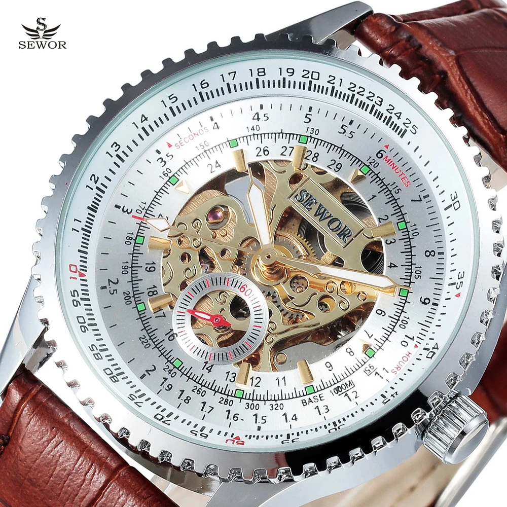 Мужские механические часы-скелетоны в стиле ретро с кожаным ремешком | Наручные