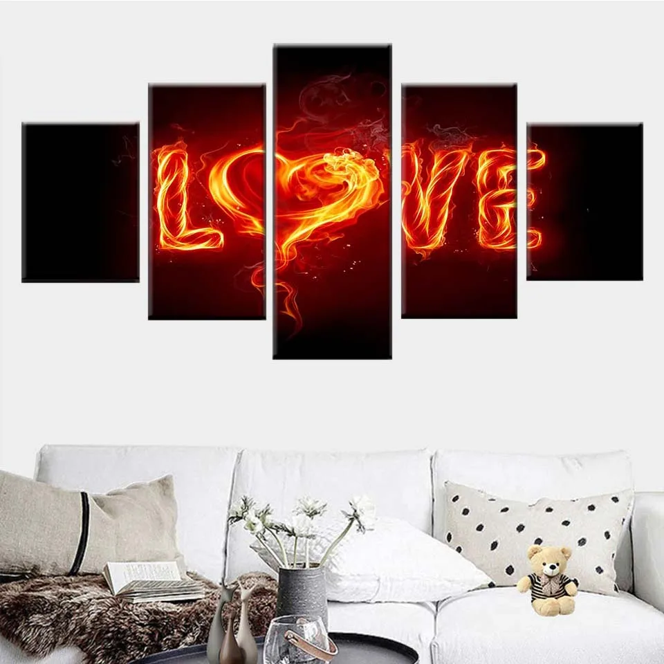 Canvas picture living room home decoration print 5 pieces flame lover love expression painting wall art abstract poster frame | Дом и сад