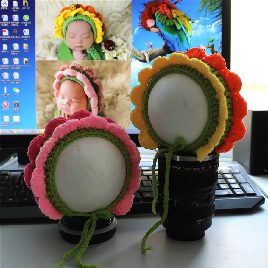 Newborn Photography Props Baby Hats Caps Sunflower Hat Photo Knitted Cap Studio Accessories | Детская одежда и обувь