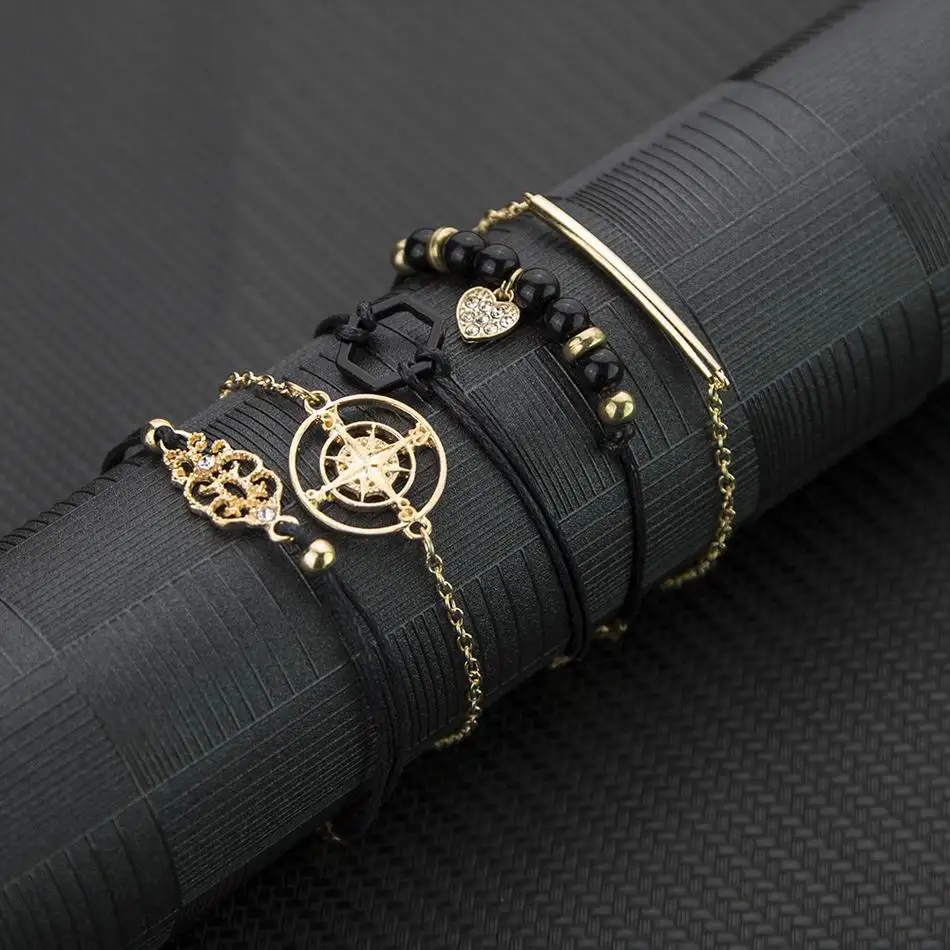 Женские браслеты подвески Boho с золотыми звеньями вырезами в виде сердца Луны