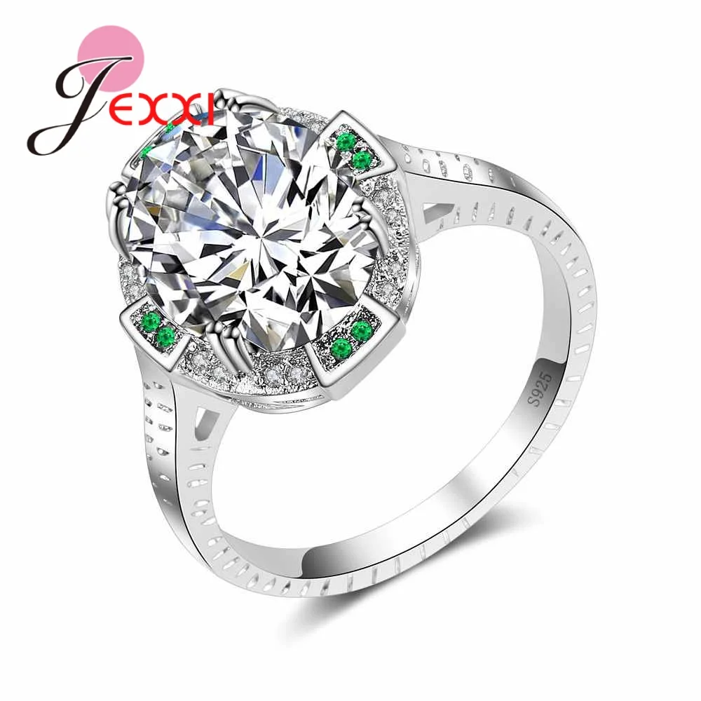 Hot Sall 925 Sterling Silver Wedding Rings For Women Luxury Round Clear CZ Zirconia Crystal Stone Finger Christmas | Украшения и