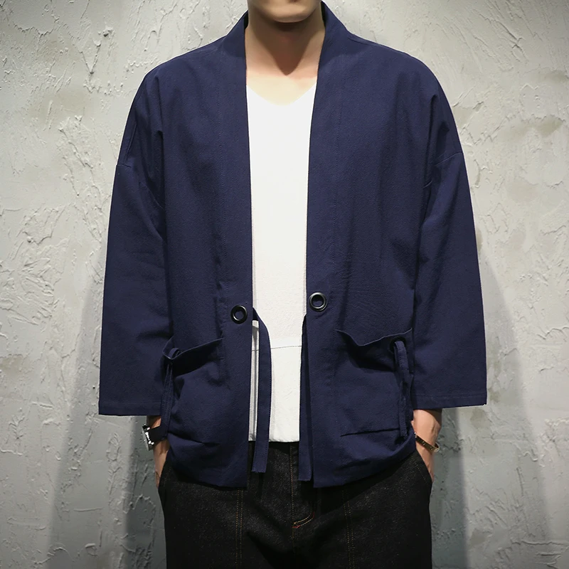 

2019 TANG Store Mens Jacket Coat Summer Kimono Cardigan Coat Japan Vintage Windbreaker with Belt Male Jackets Clothes