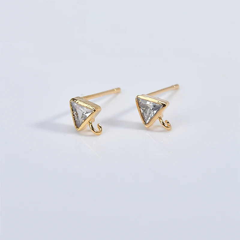 S925 Silver needle copper plating 18k gold imitation beaded zircon triangle shaped ear DIY earrings jewelry material | Украшения и