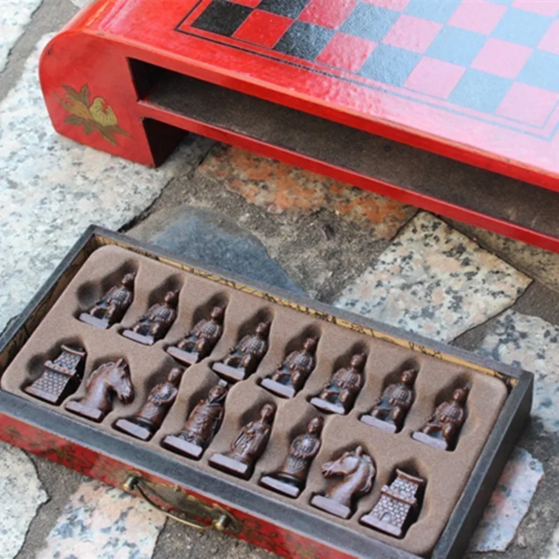 Антикварные шахматы трубы терракотовые воины деревянный журнальный столик